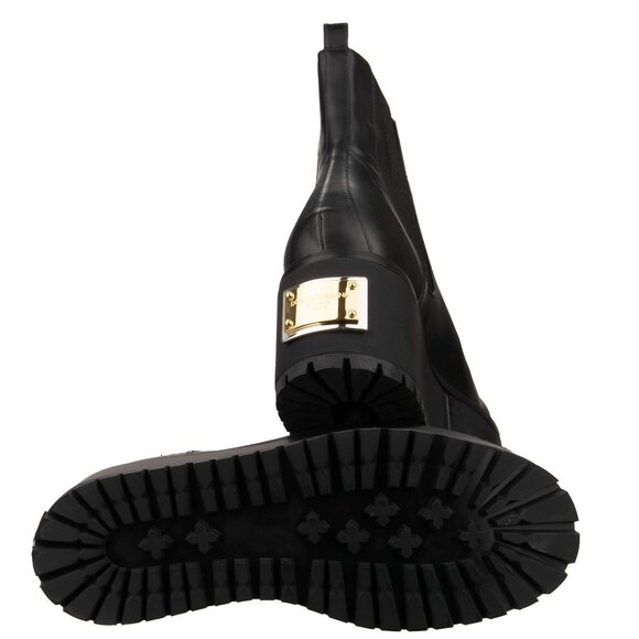 Dolce & Gabbana - DG Gold Logo Plate Women Leather Plateau Boots Black 39 US 9 - Picture 5 of 5